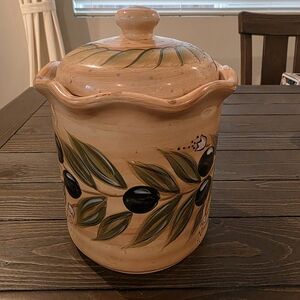 Hand-Painted Tuscan Ceramic Jar with Olive Design